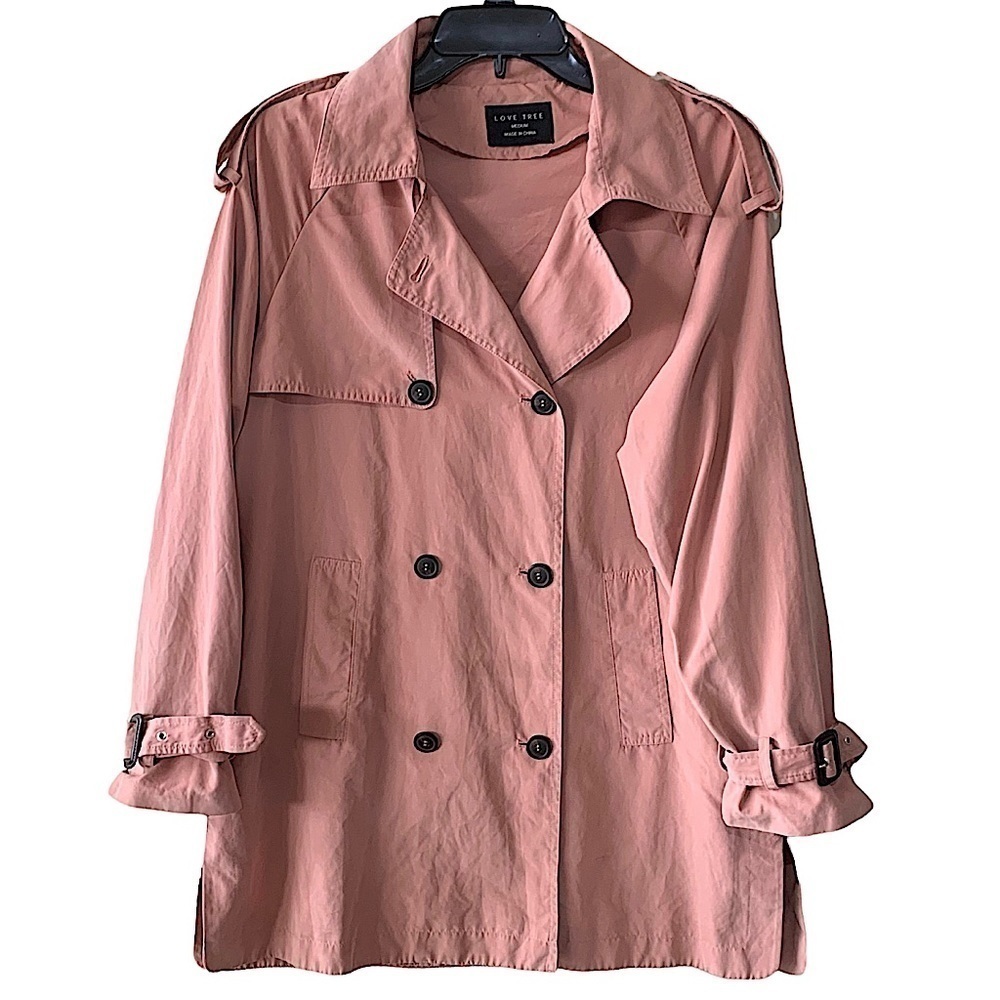 𝅺LOVE Tree Pink Trench Jacket with Removable Hood Size Medium
